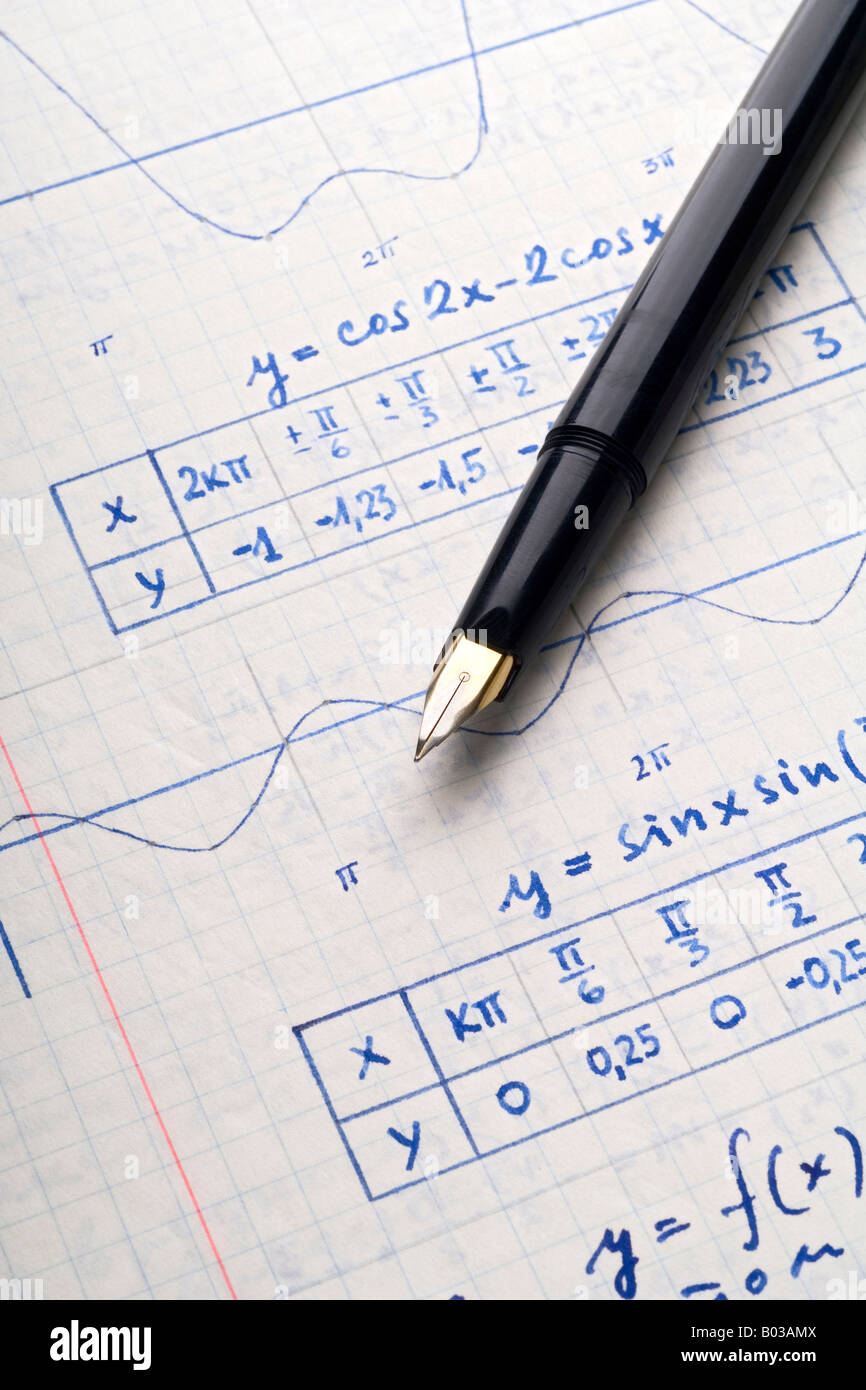 fountain pen over math calculus Stock Photo