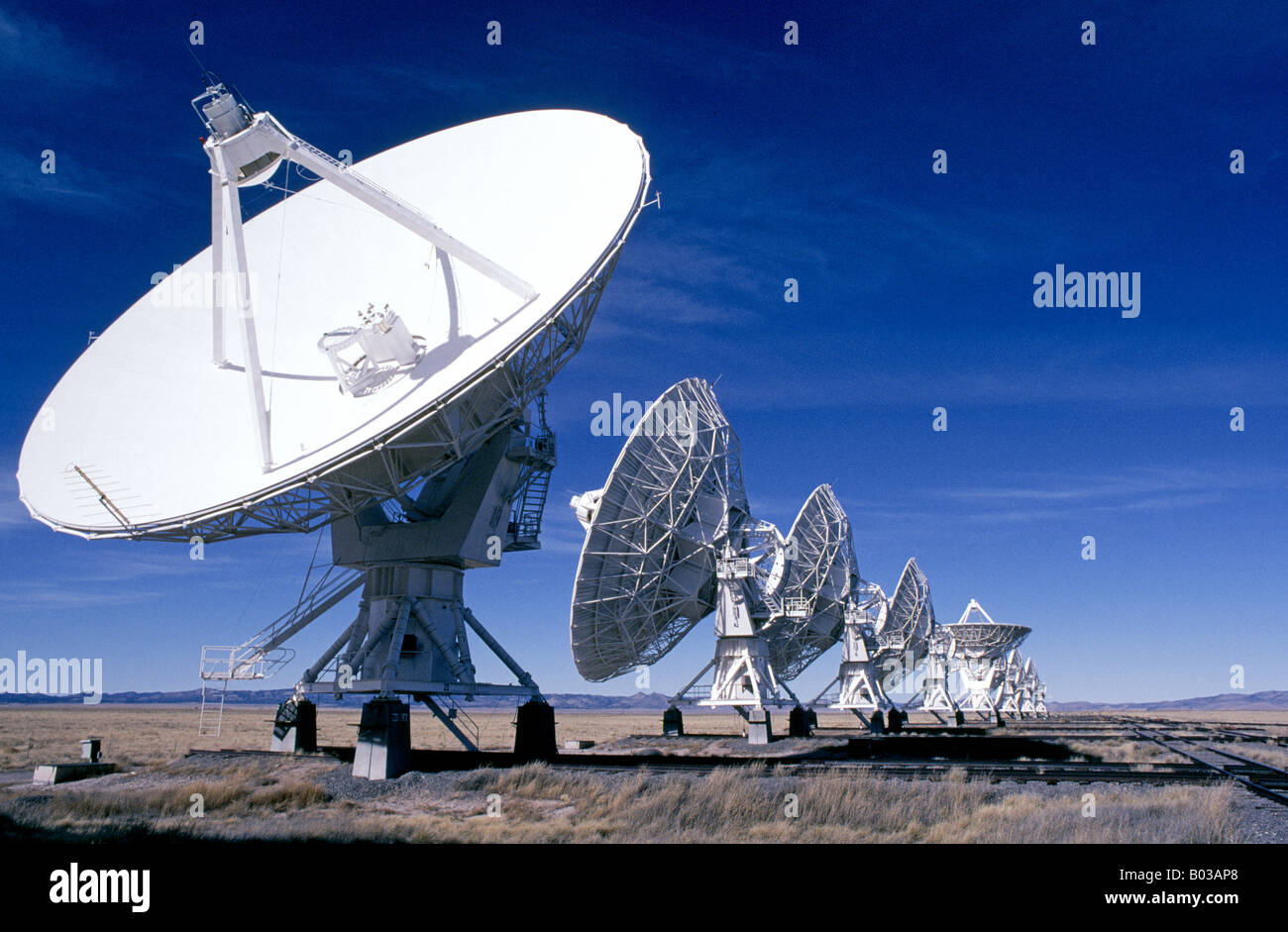 The giant radio telescopes of the Very Large Array VLA in the grassy ...