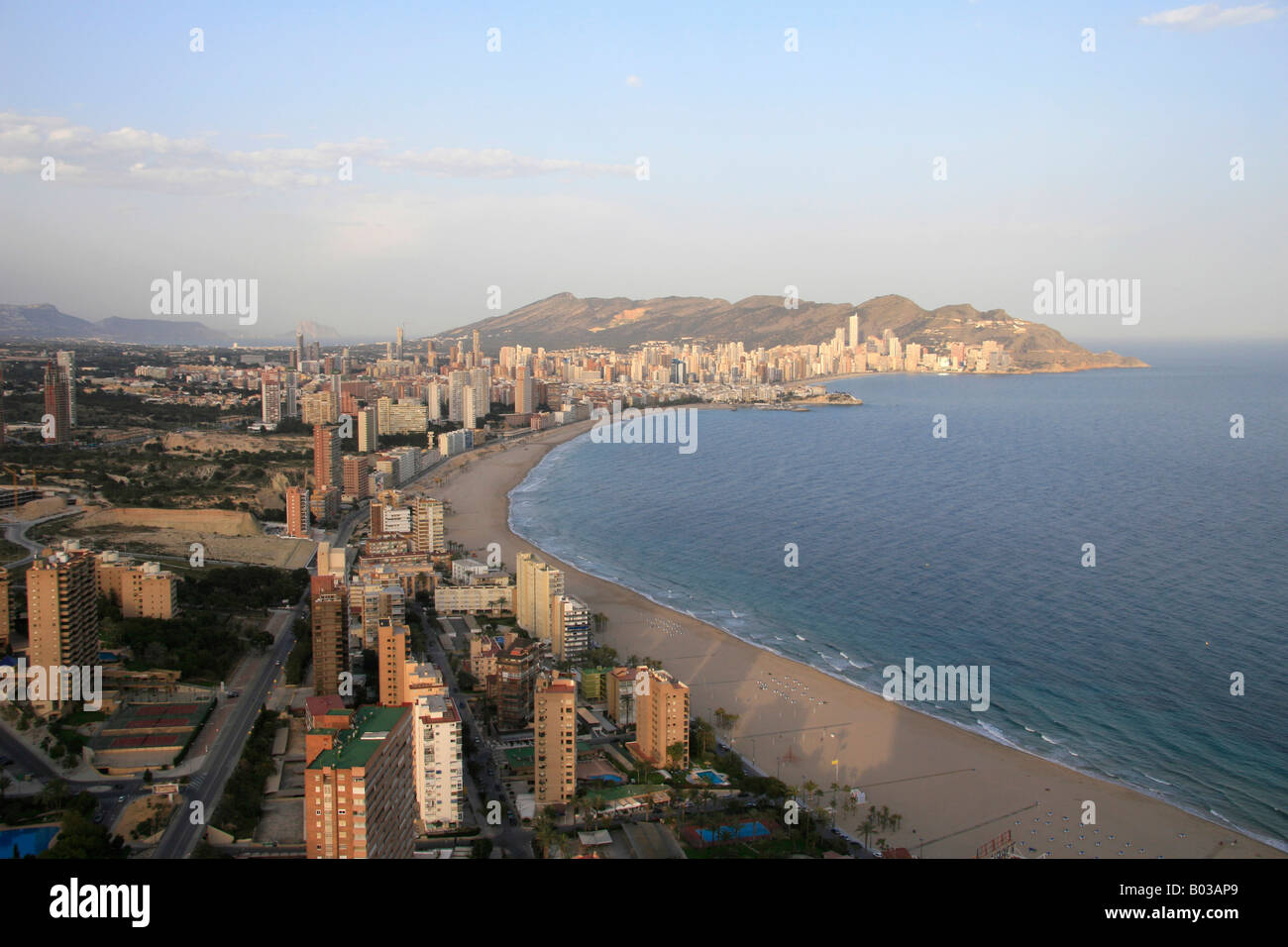View of Benidorm, Spain from observatory roof of Hotel Bali Stock Photo