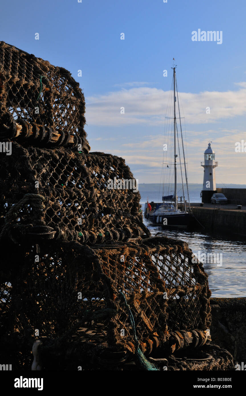 Lobster Pots, Mevagissey Harbour, Cornwall. Stock Photo