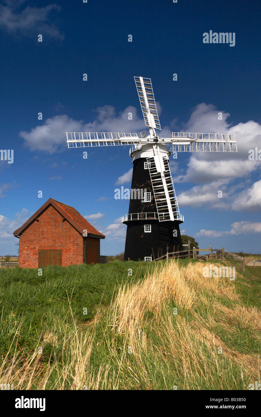The recently restored Berney Arms windmill on the Halvergate Marshes,  Norfolk Broads Stock Photo