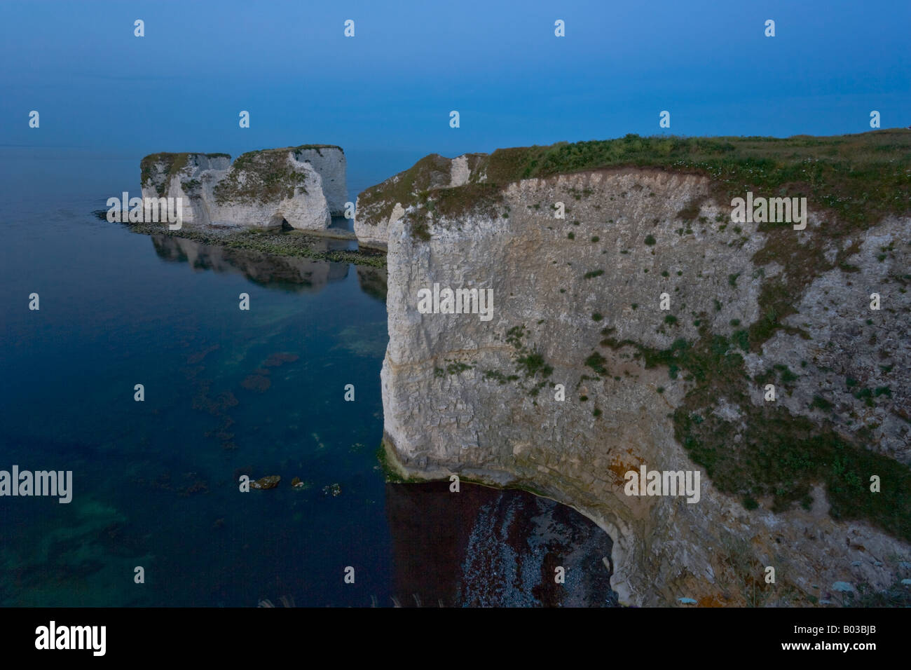 Calm blue view of Old Harry Rocks in Dorset, England which form part of ...