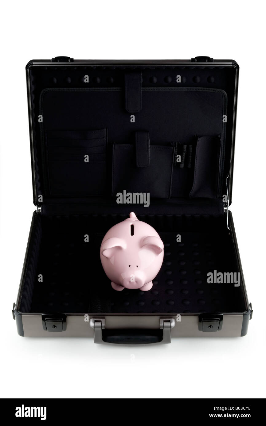 Piggy bank in a briefcase on white Stock Photo