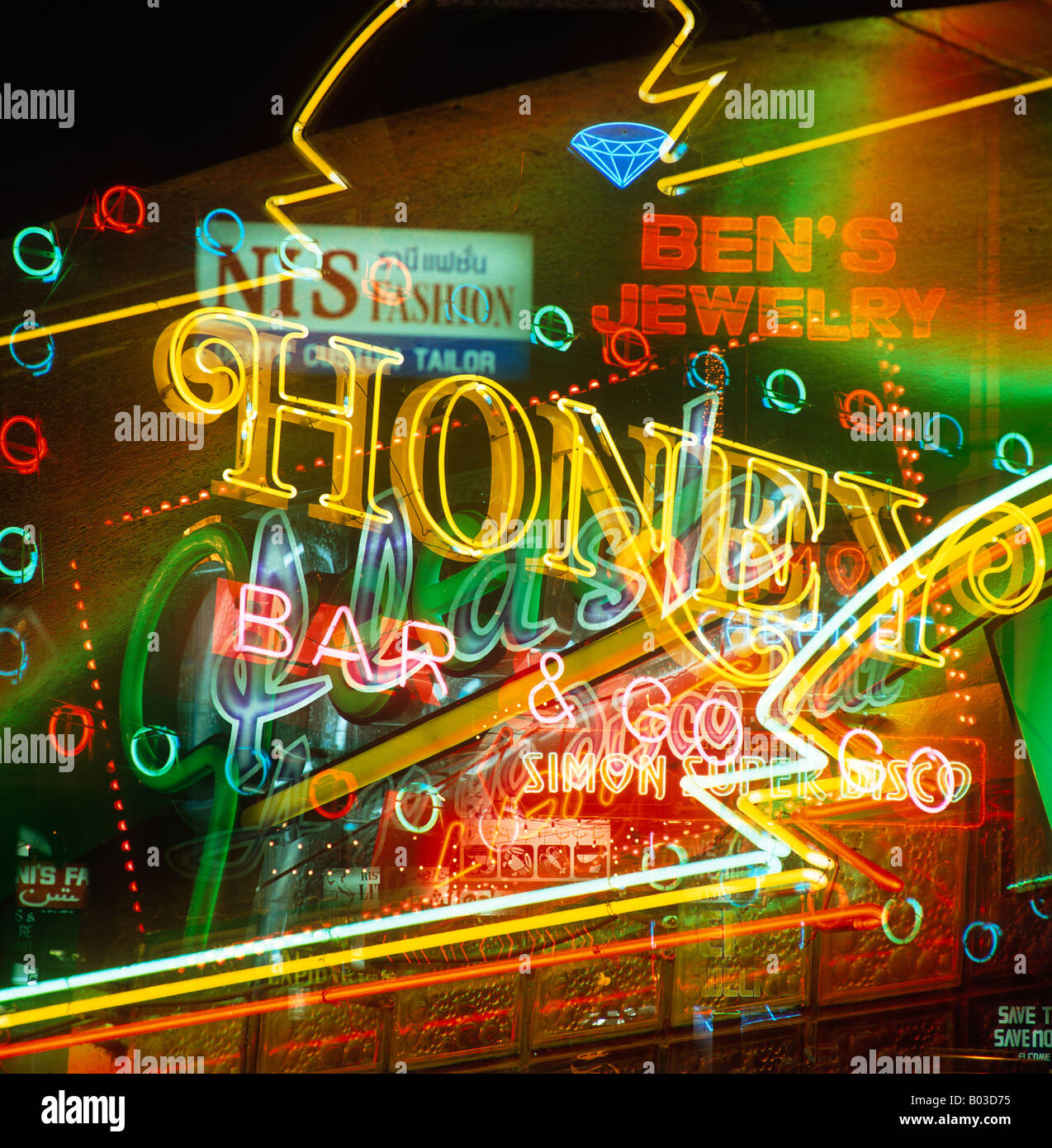 Neon signs at night, Pattaya, Thailand Stock Photo