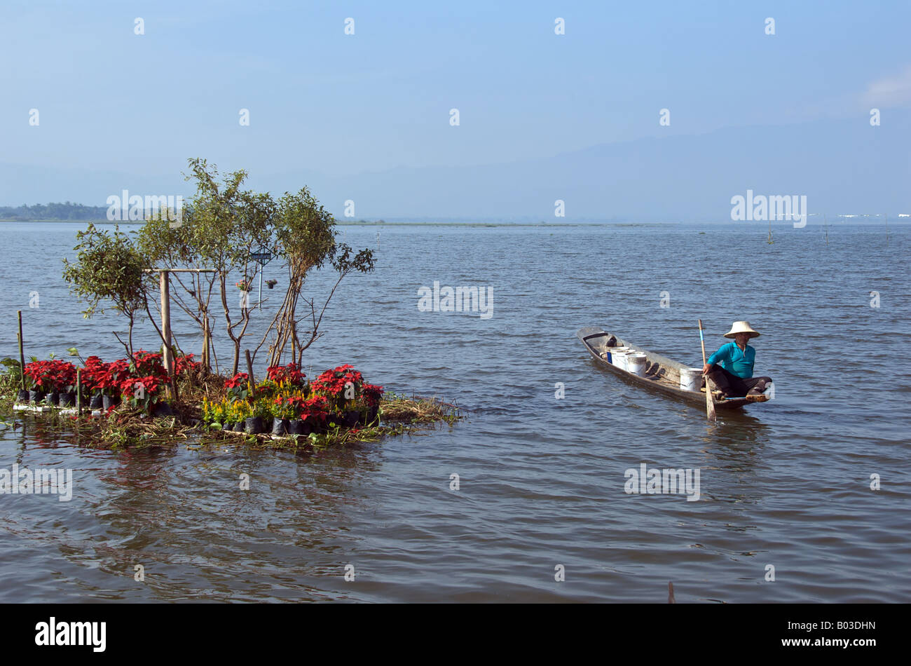 Fisherman in boat Lake Phayao Chiang Rai province Thailand Stock Photo