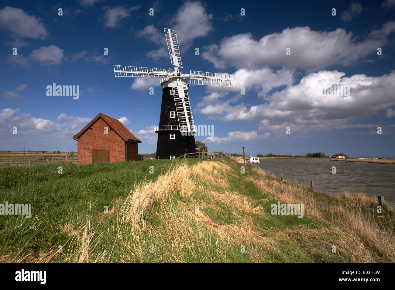 The recently restored Berney Arms windmill on the Halvergate Marshes,  Norfolk Broads Stock Photo