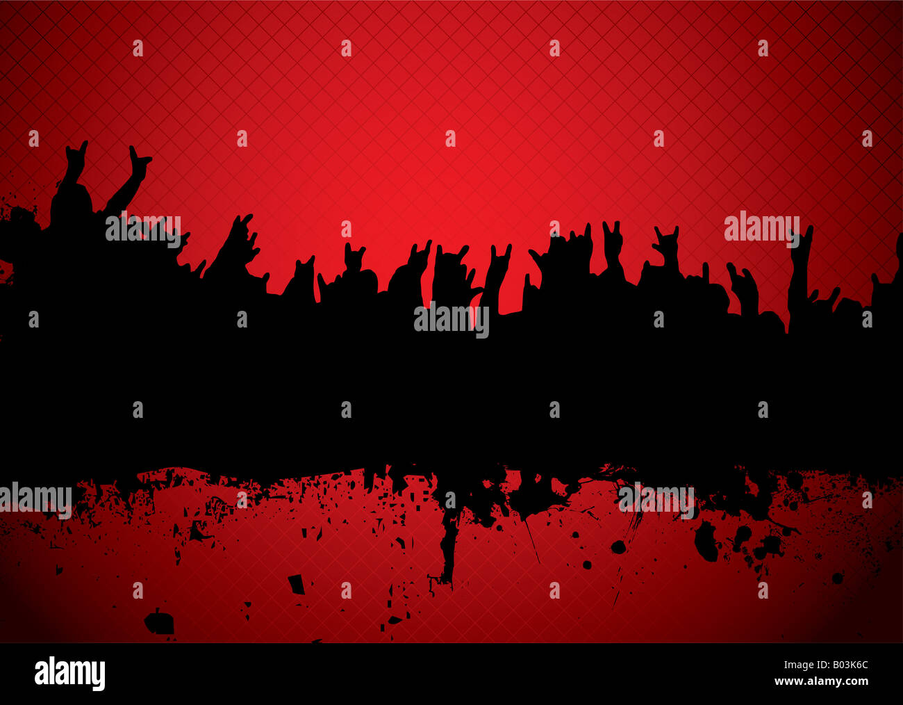 red and black silhouette of a rock concert crowd Stock Photo