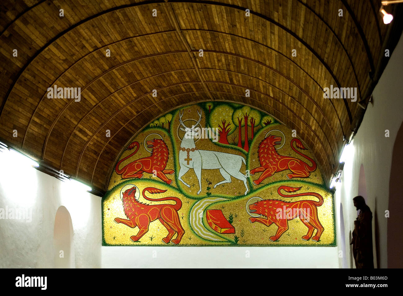 Mosaic inside the church of Sainte-Onenne in Tréhorenteuc, Brittany, France Stock Photo