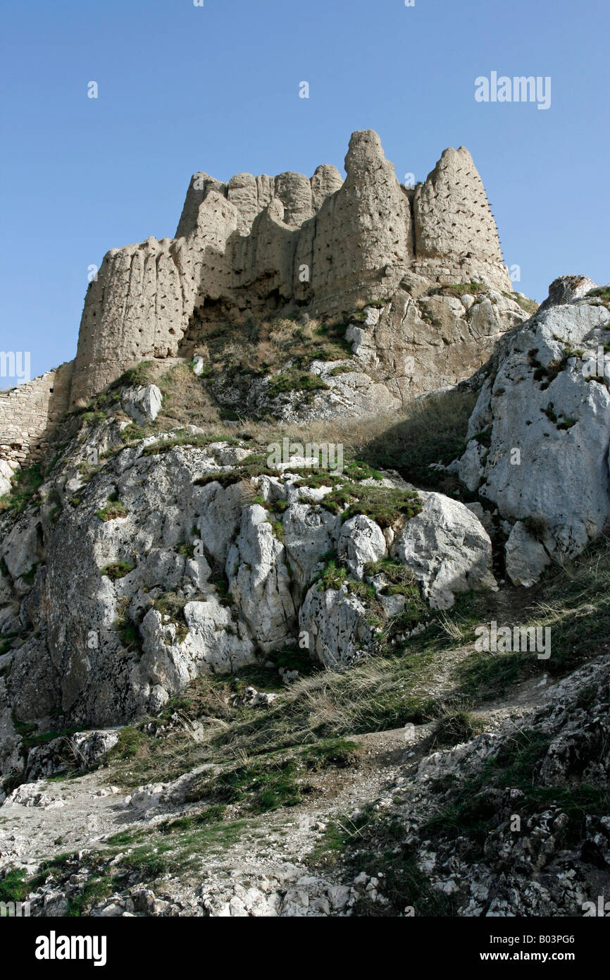 The bastions at the western end of the Rock of Van the fortress above old Van town Turkey Stock Photo