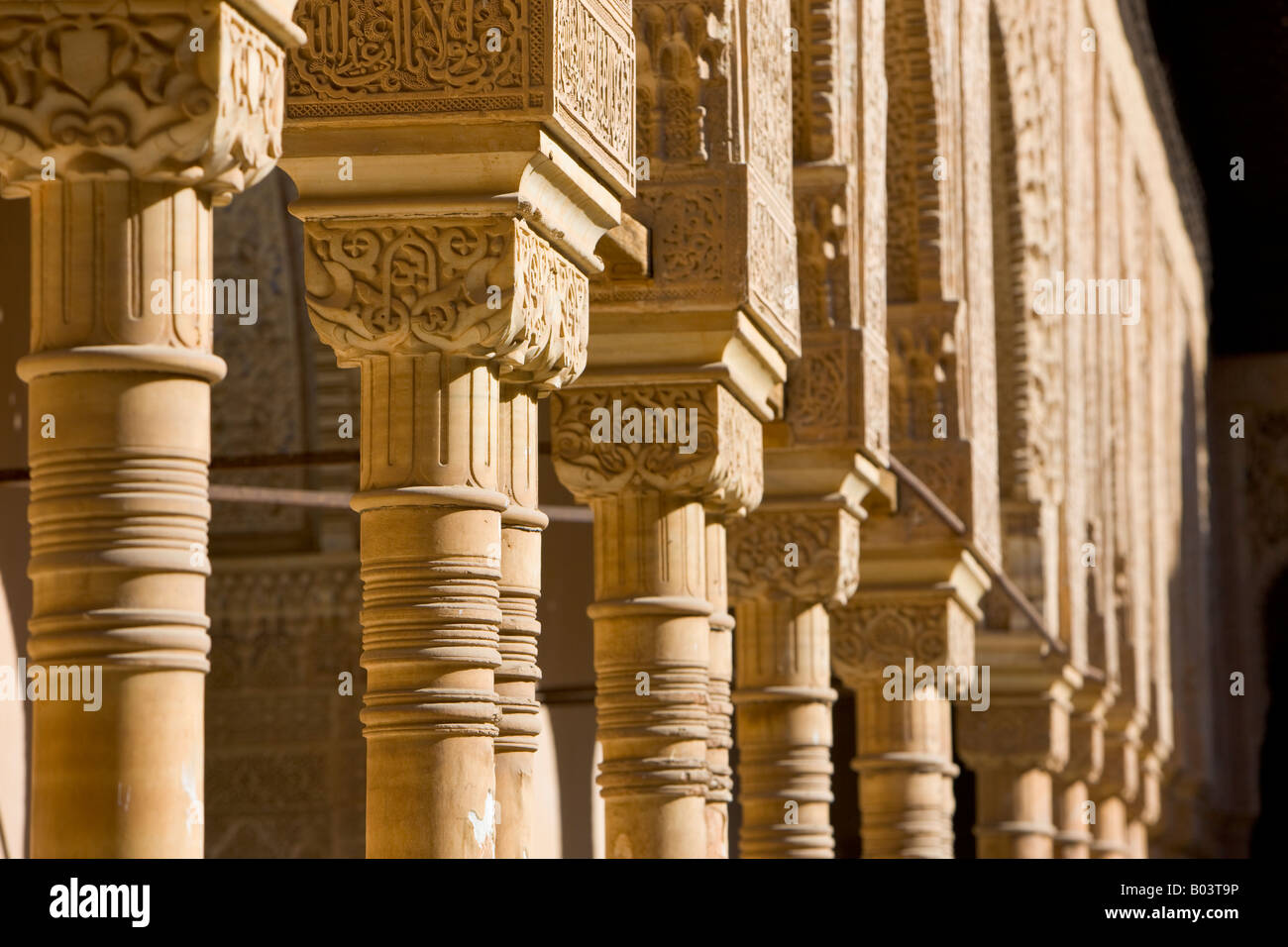 Details of columns in the Chamber of the Lions (Cuarto de los Leones), The Royal House (Casa Real), The Alhambra (La Alhambra) Stock Photo