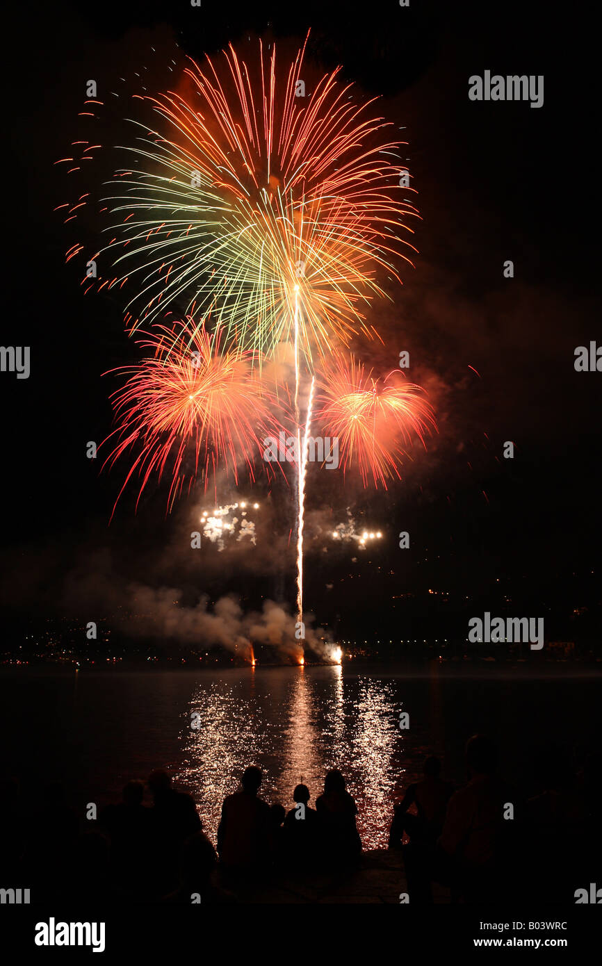 Fireworks night lake Lago Maggiore Ascona Ticino Switzerland Stock ...