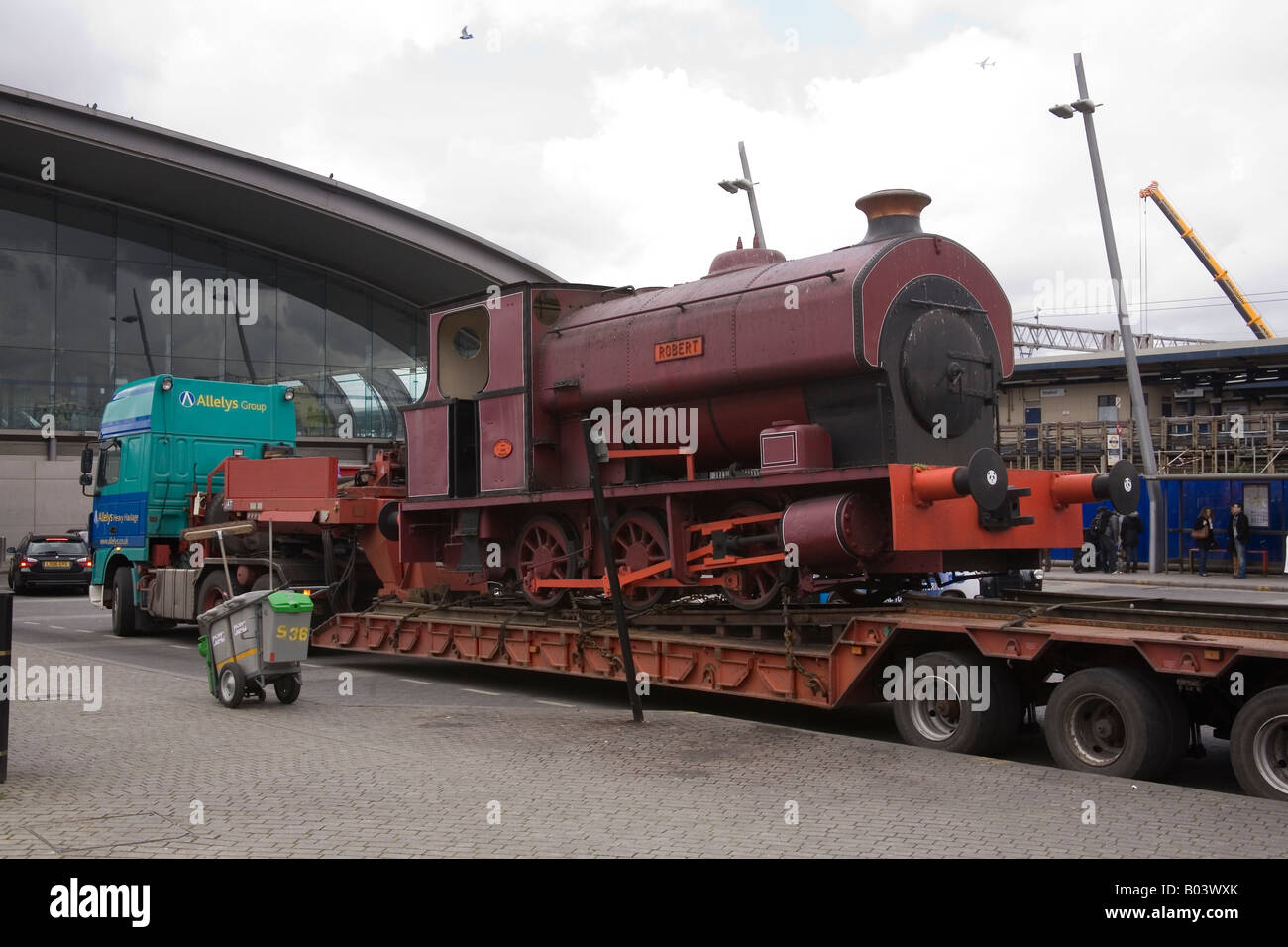 Robert the steam train being moved from Stratford station London, for renovation for the 2012 Olympic games. Stock Photo