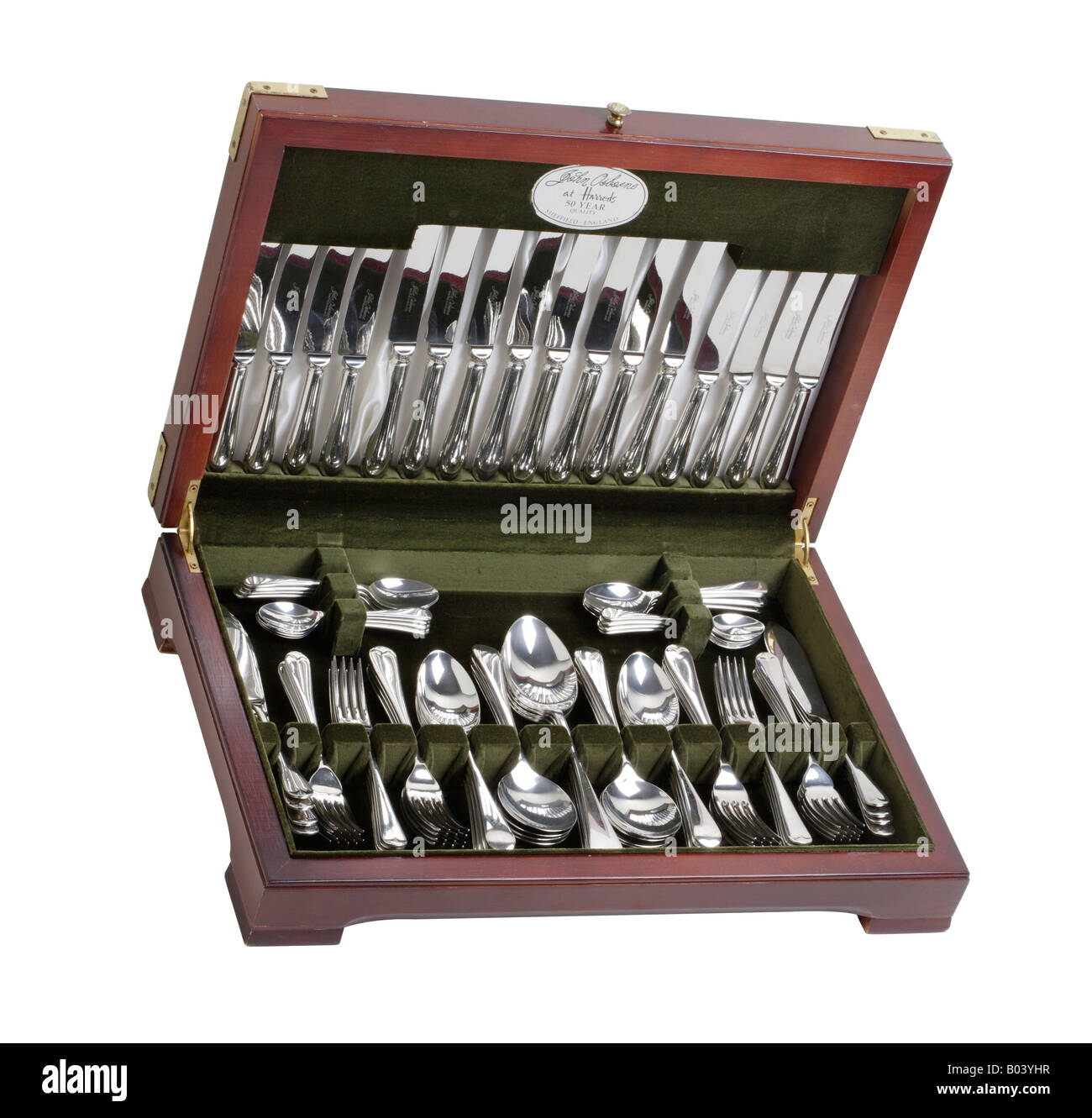 Silver cutlery in a canteen box Stock Photo Alamy