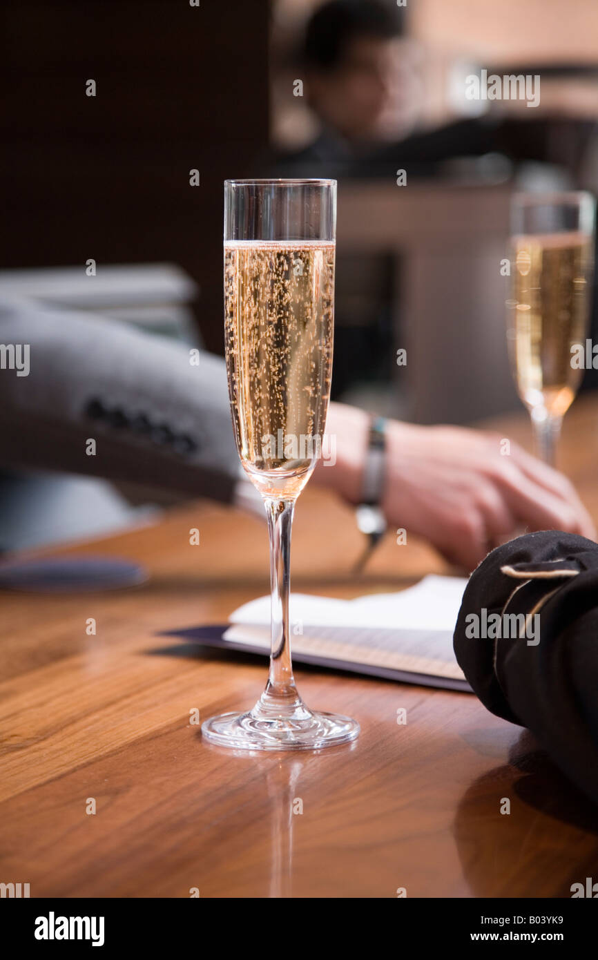 Glasses of champagne at Champagne bar, International station. London UK