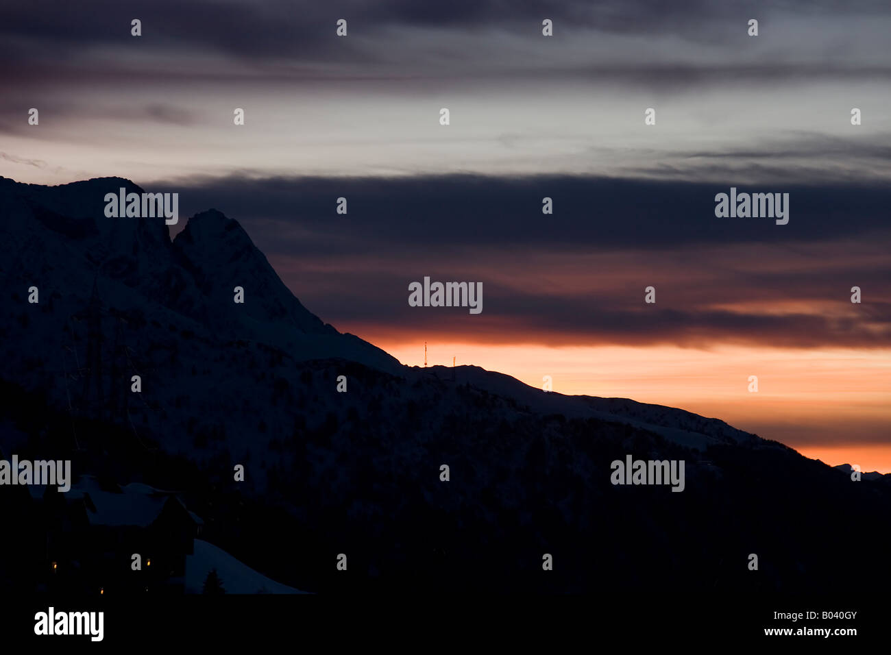 Sunset over the mountains at Passo del Tonale Italy Stock Photo