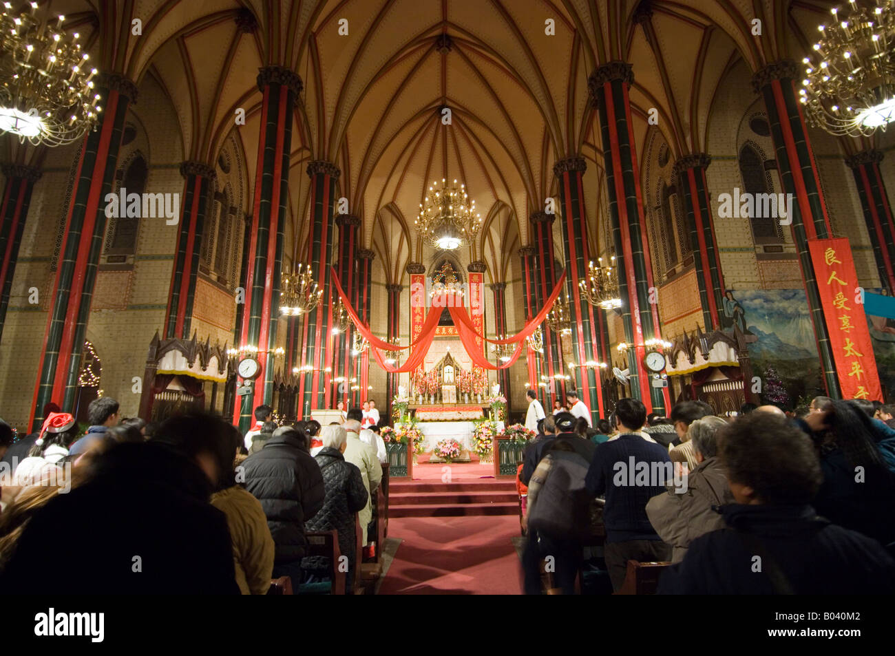 Christmas Eve Mass at Xishuku Catholic Cathedral Beijing Stock Photo