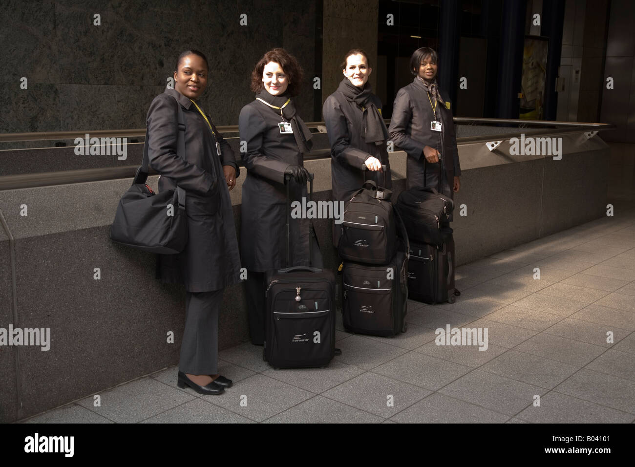 Eurostar train hostesses at Bruxelles Midi station, Brussels, Belgium. Stock Photo