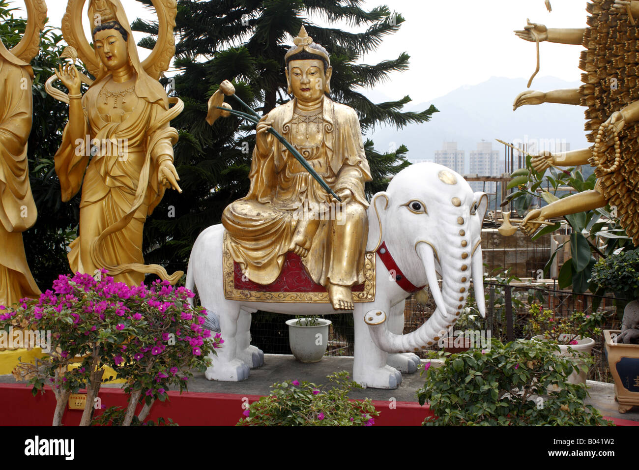 Statue of Buddha on Elephant in Temple of 10,000 Buddhas in Hong Hong