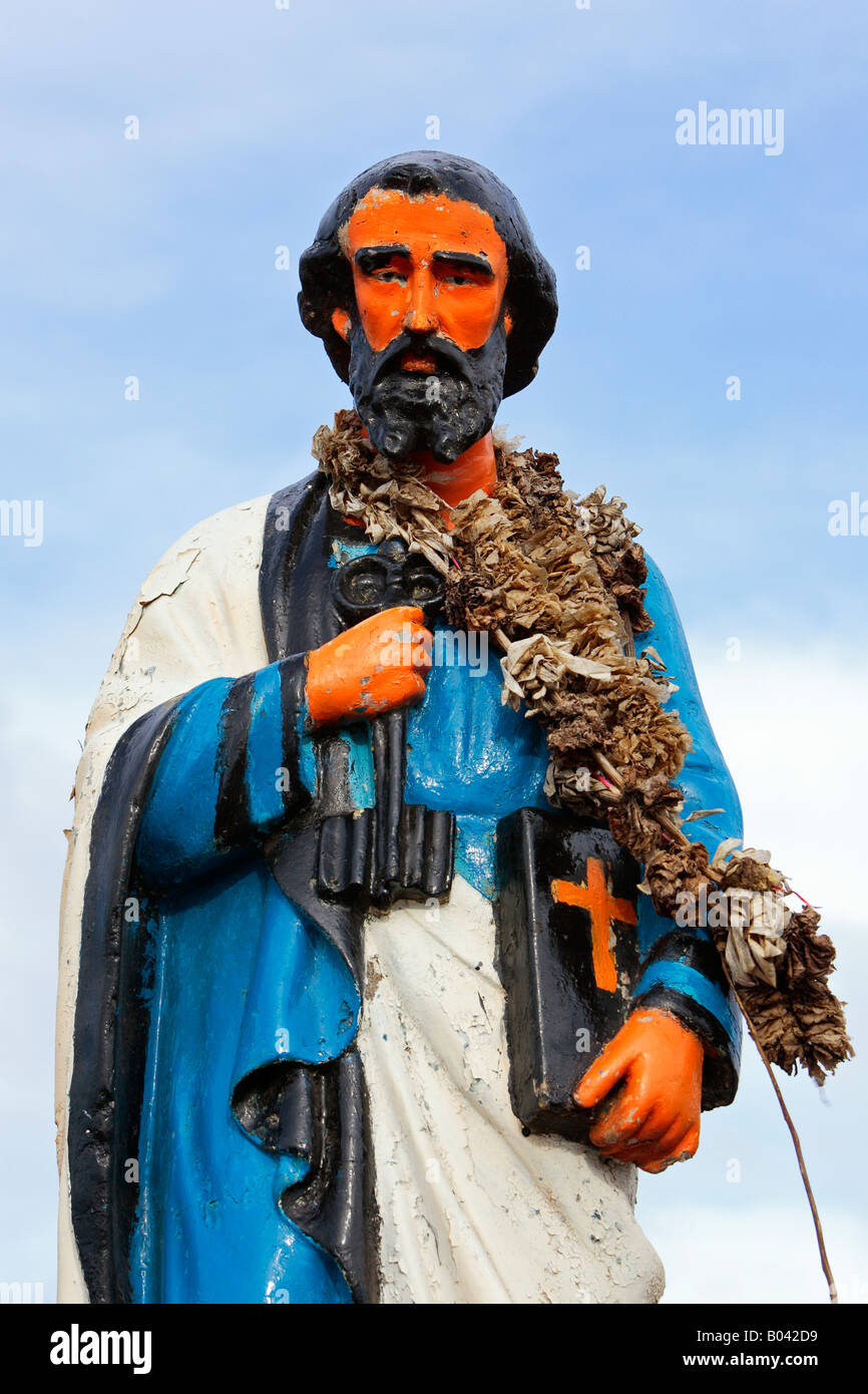 Saint Peter statue in Hanga Roa bay Easter Island Pascua or Rapa Nui Chile Stock Photo