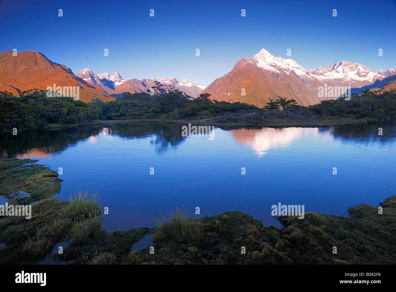Look from Key Summit to Mount Christina, Fiordland Nationalpark, West New Zealand, South Island, february Stock Photo