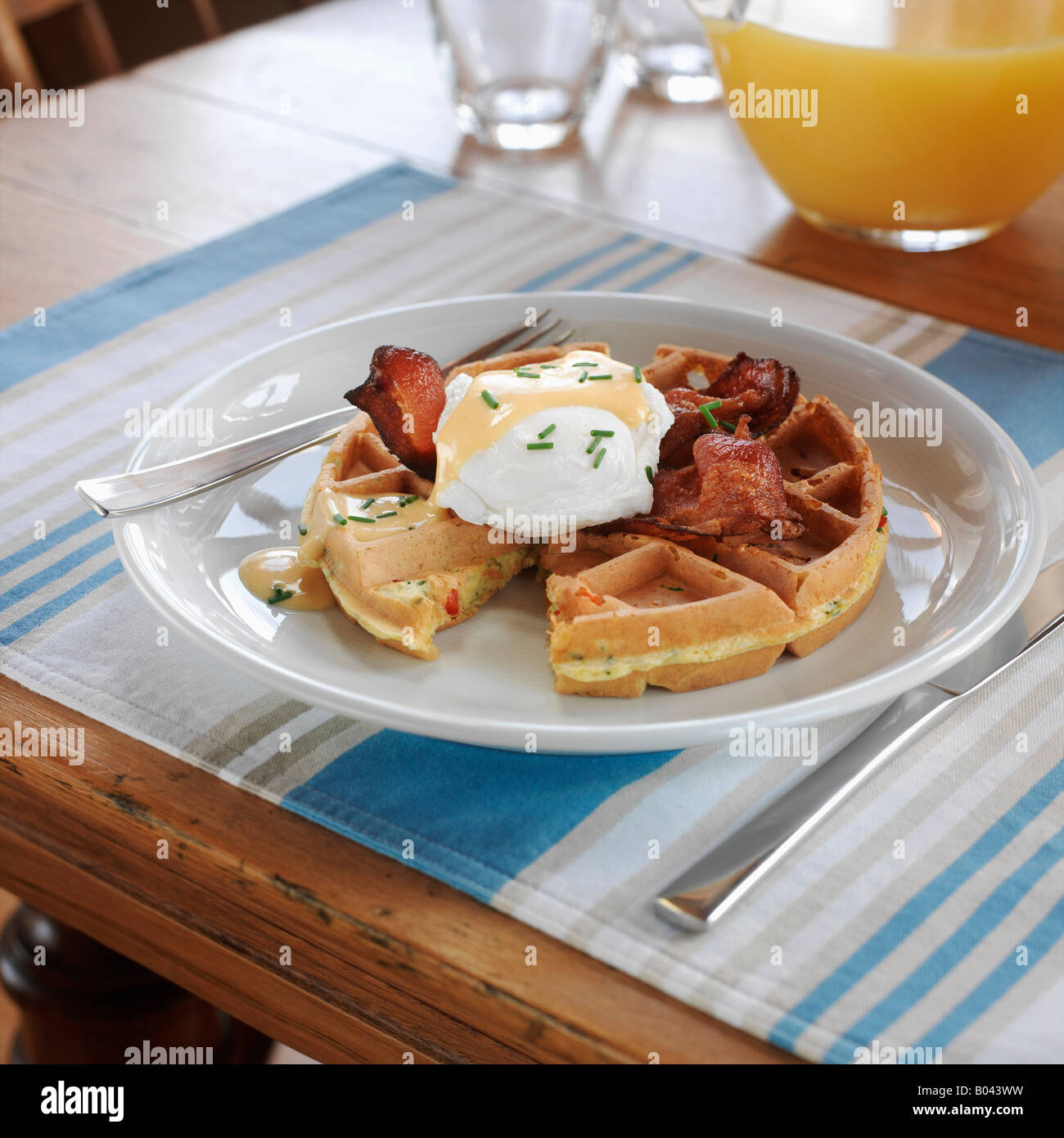 Waffles and Eggs Benedict Stock Photo Alamy
