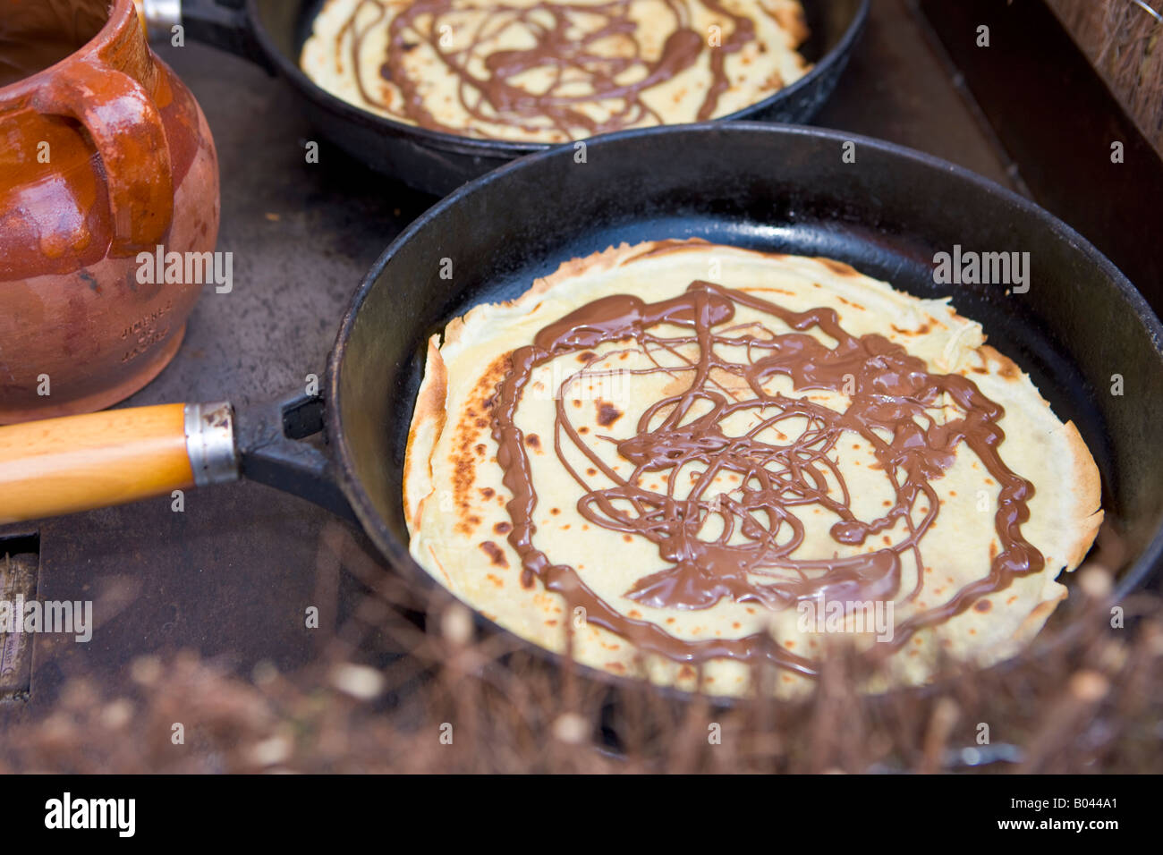 Crepes being made at the markets in Plaza de la Corredera, City of Cordoba, UNESCO World Heritage Site, Province of Cordoba Stock Photo