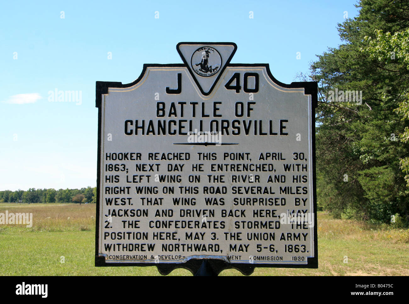 Memorial marker to the Battle of Chancellorsville on the Chancellor House site, Virginia. Stock Photo