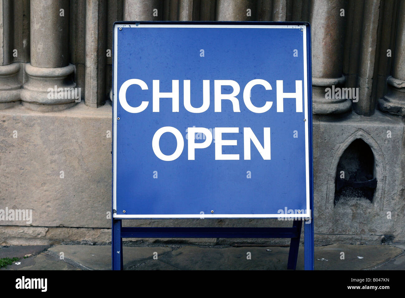 Church open sign Stock Photo