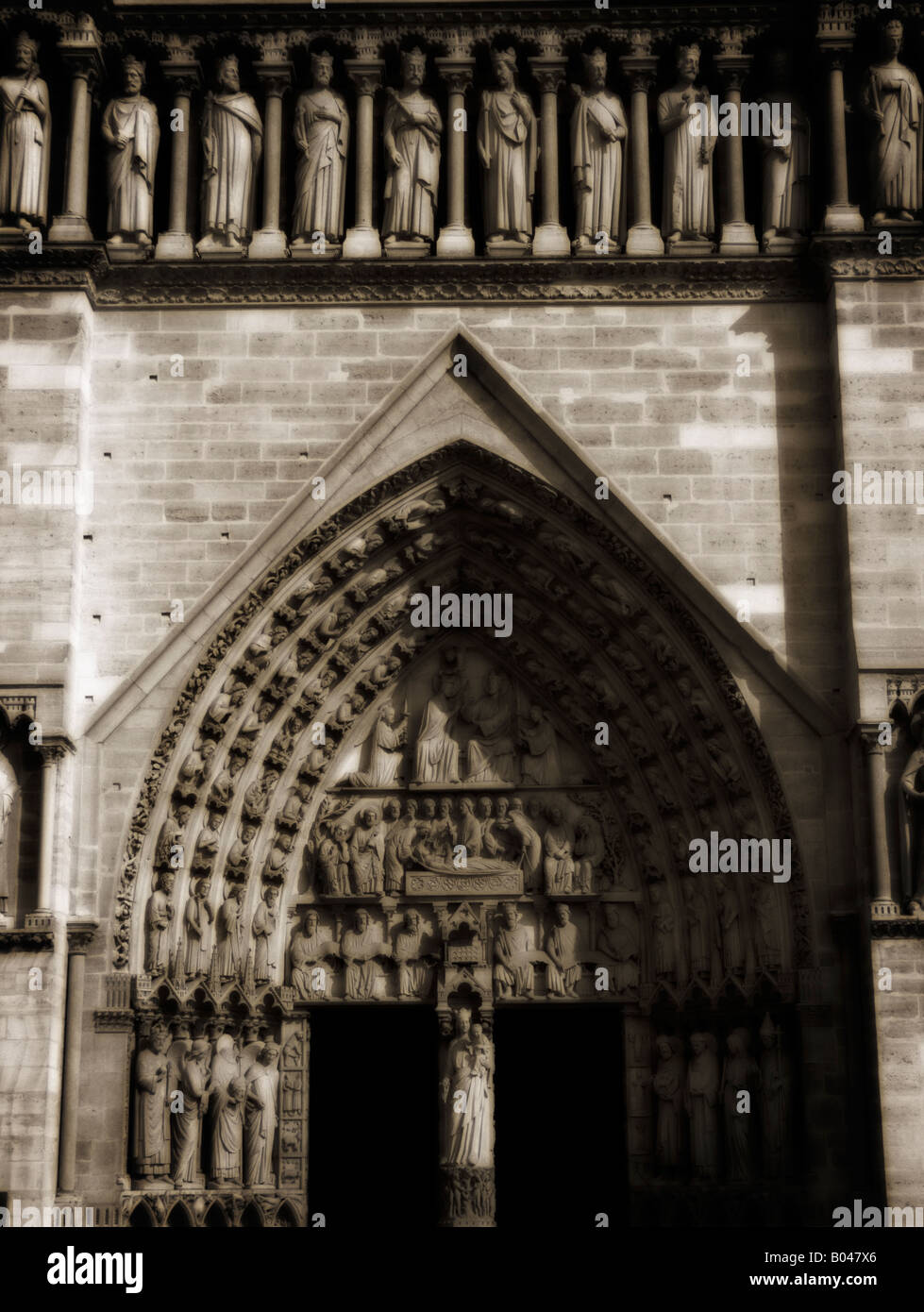 Main Doors at Western Façade of Notre Dame de Paris Cathedral. Île de