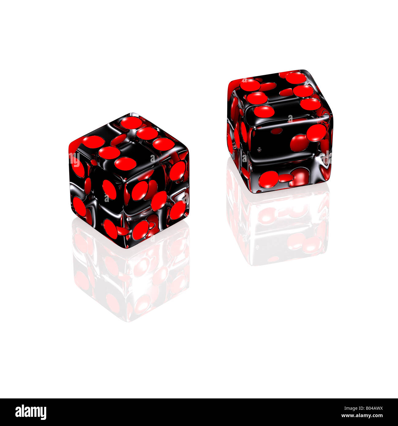 Two semi transparent dice showing the number six Stock Photo