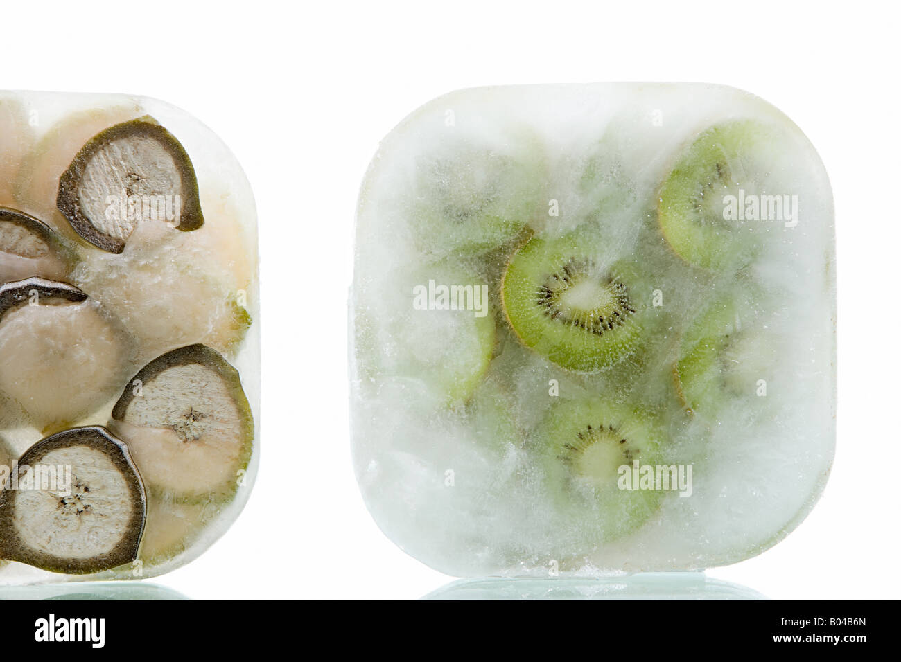 Frozen bananas and kiwi fruit Stock Photo