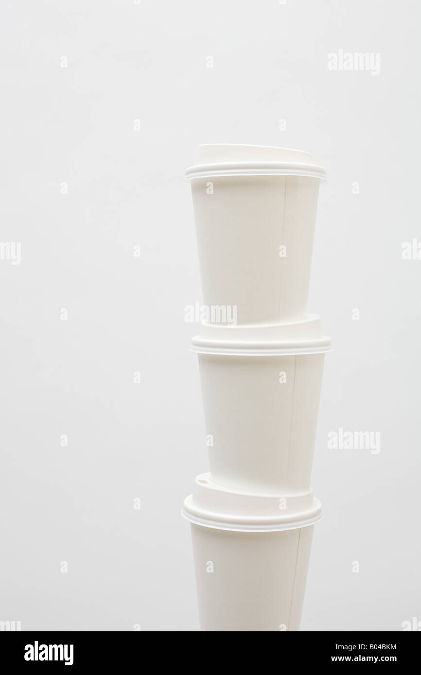 Stack of three paper cups Stock Photo