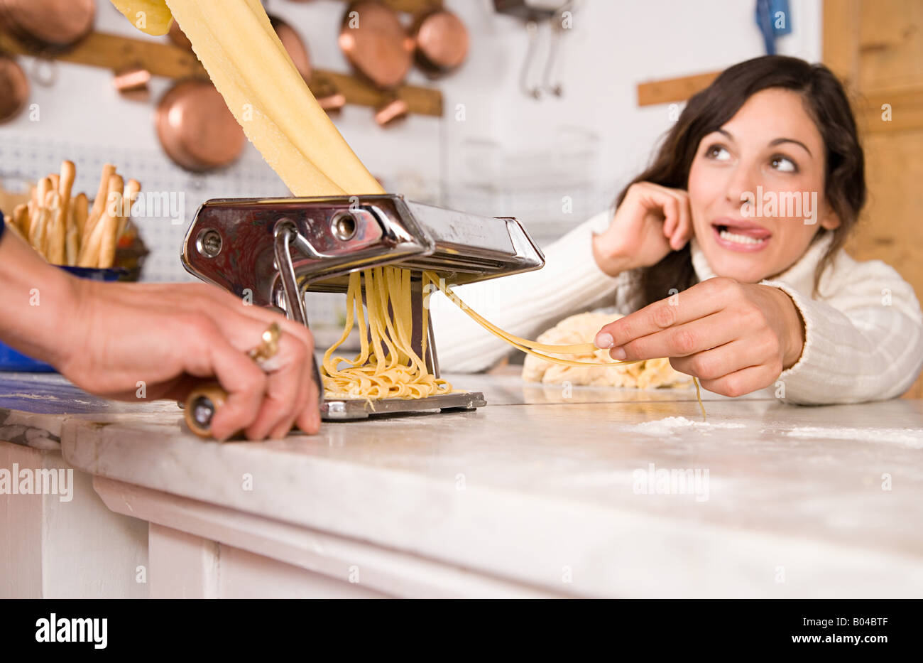 Italian women making pasta Stock Photo Alamy