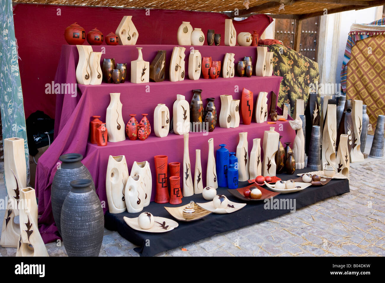 Vases on display at a market stall in Plaza de la Corredera, City of Cordoba, UNESCO World Heritage Site, Province of Cordoba Stock Photo