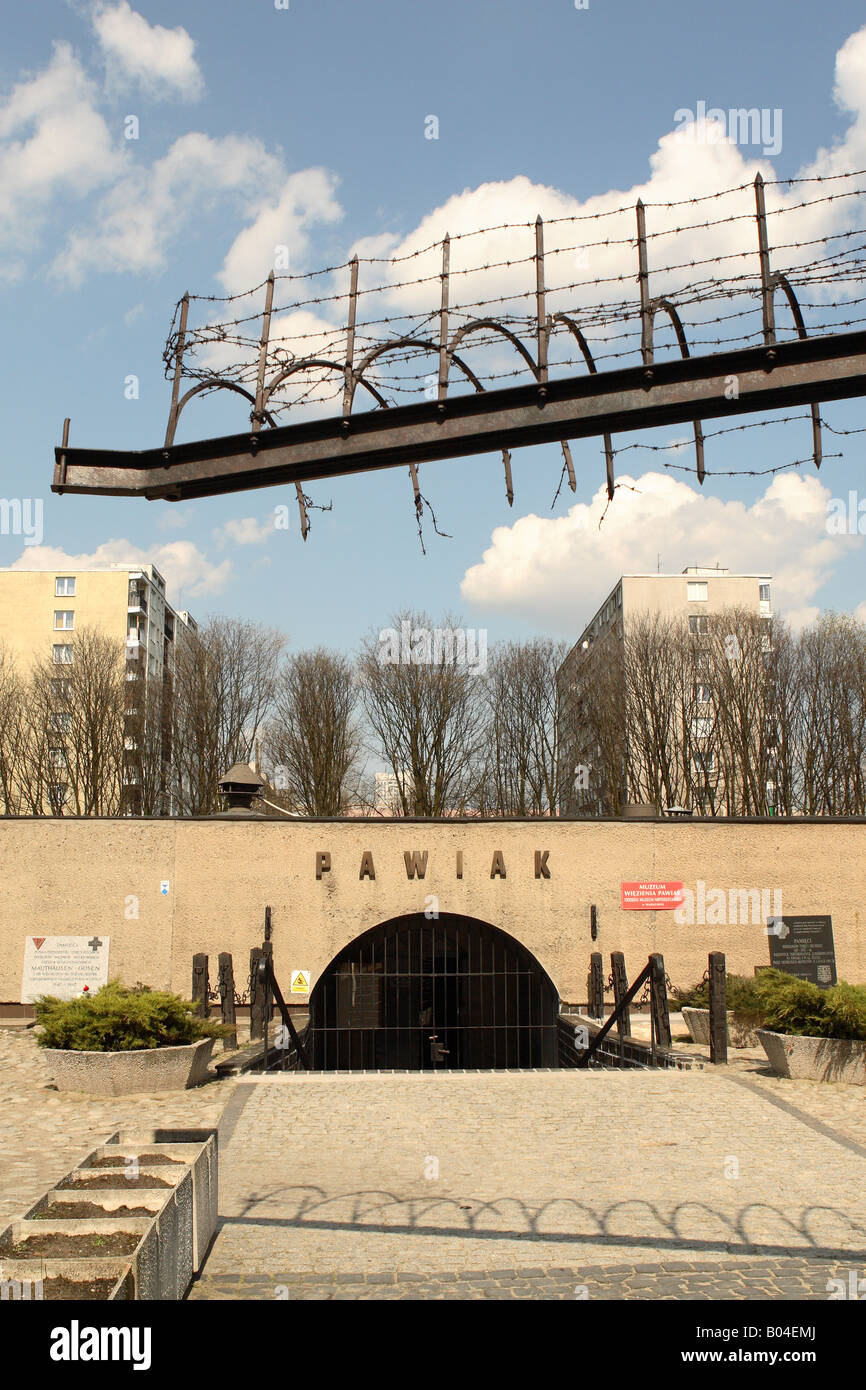 Warsaw Poland entrance to the Pawiak prison museum with plaques showing victims names was a Nazi German torture centre in WW2 Stock Photo