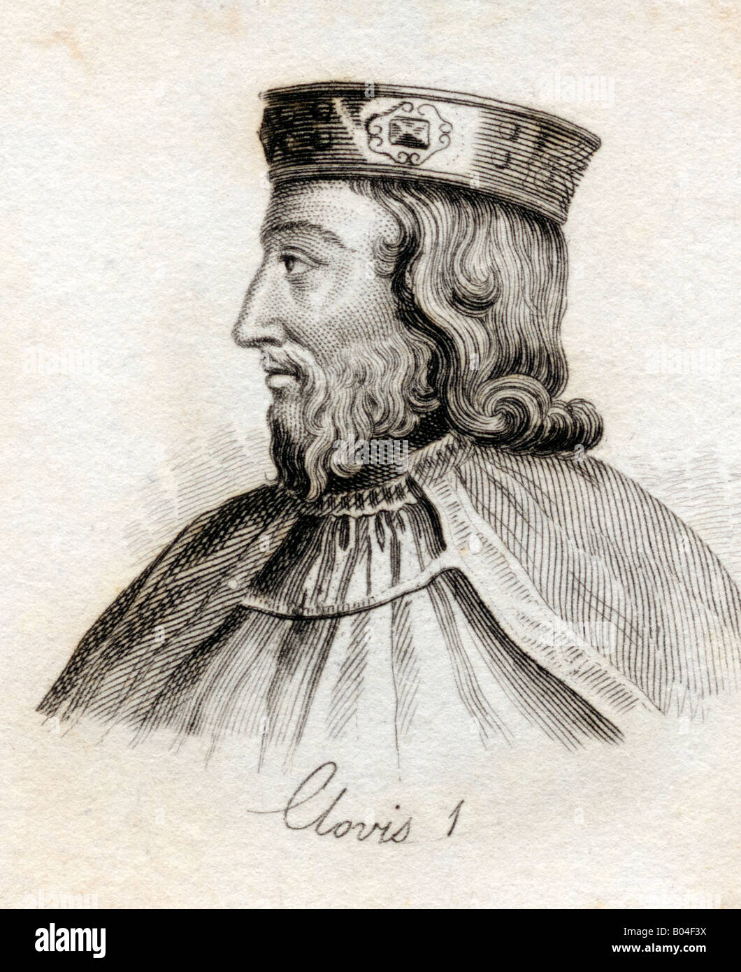 Clovis I, c.466-51.  First king of the Salien Franks.  From the book Crabbs Historical Dictionary, published 1825. Stock Photo
