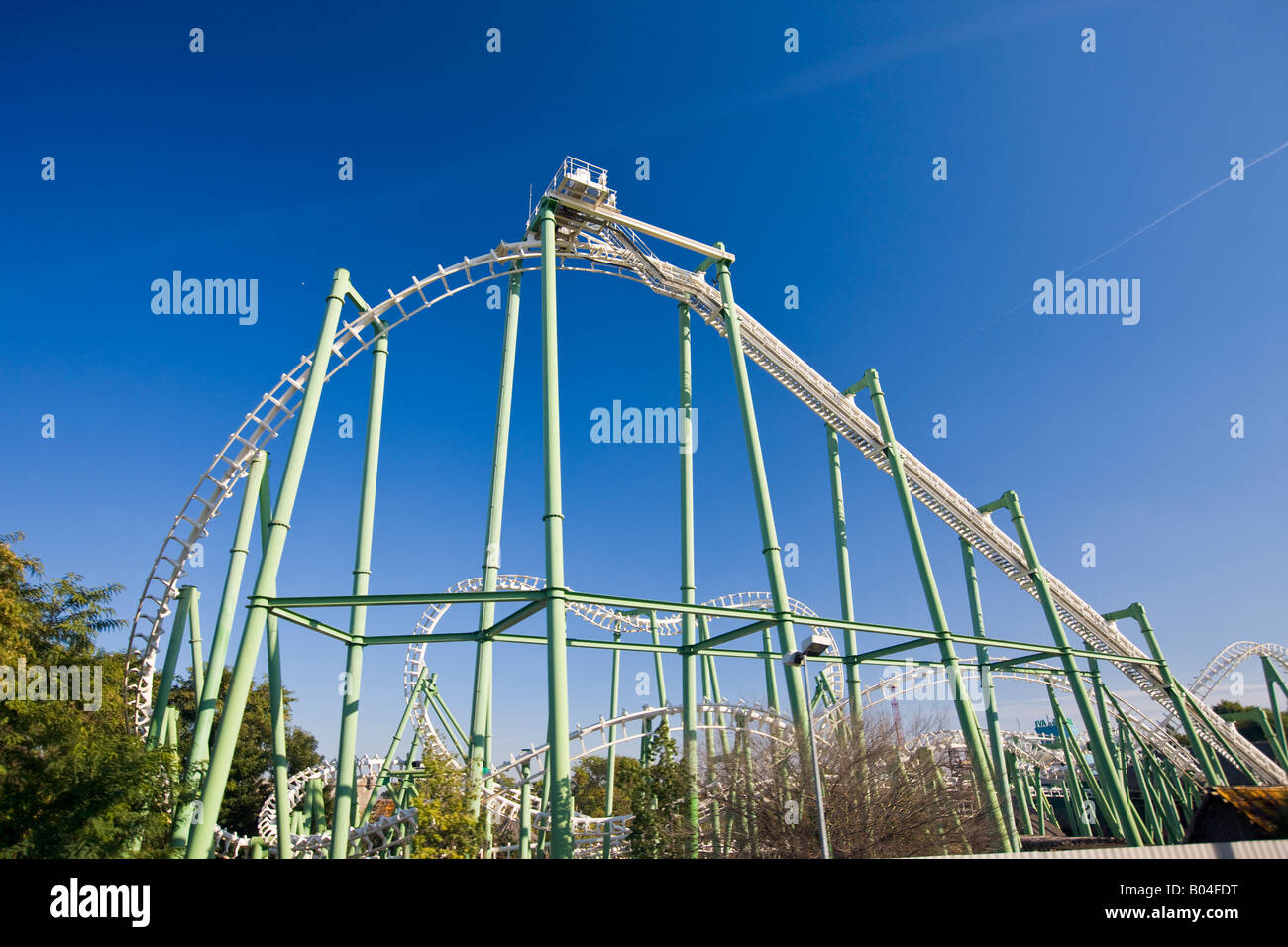 Roller coaster at the Isla Magica (Magic Island) theme park, Isle de la Cartuja, City of Sevilla (Seville), Province of Sevilla Stock Photo