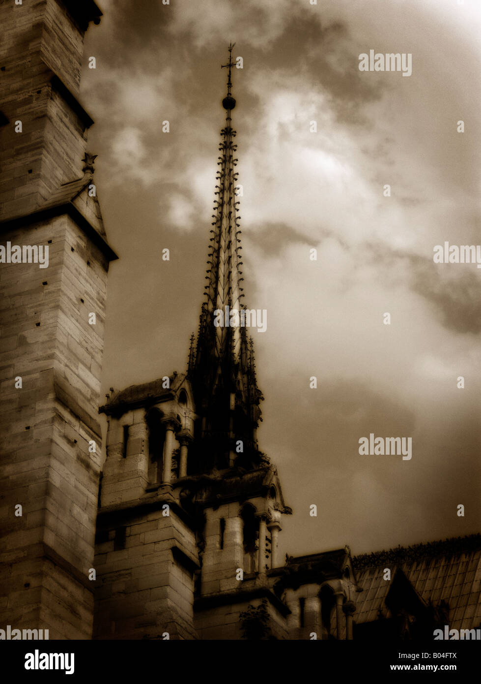 Spire of Notre Dame de Paris Cathedral. Île de la Cité. The Banks of the Seine. Paris. Frace Stock Photo