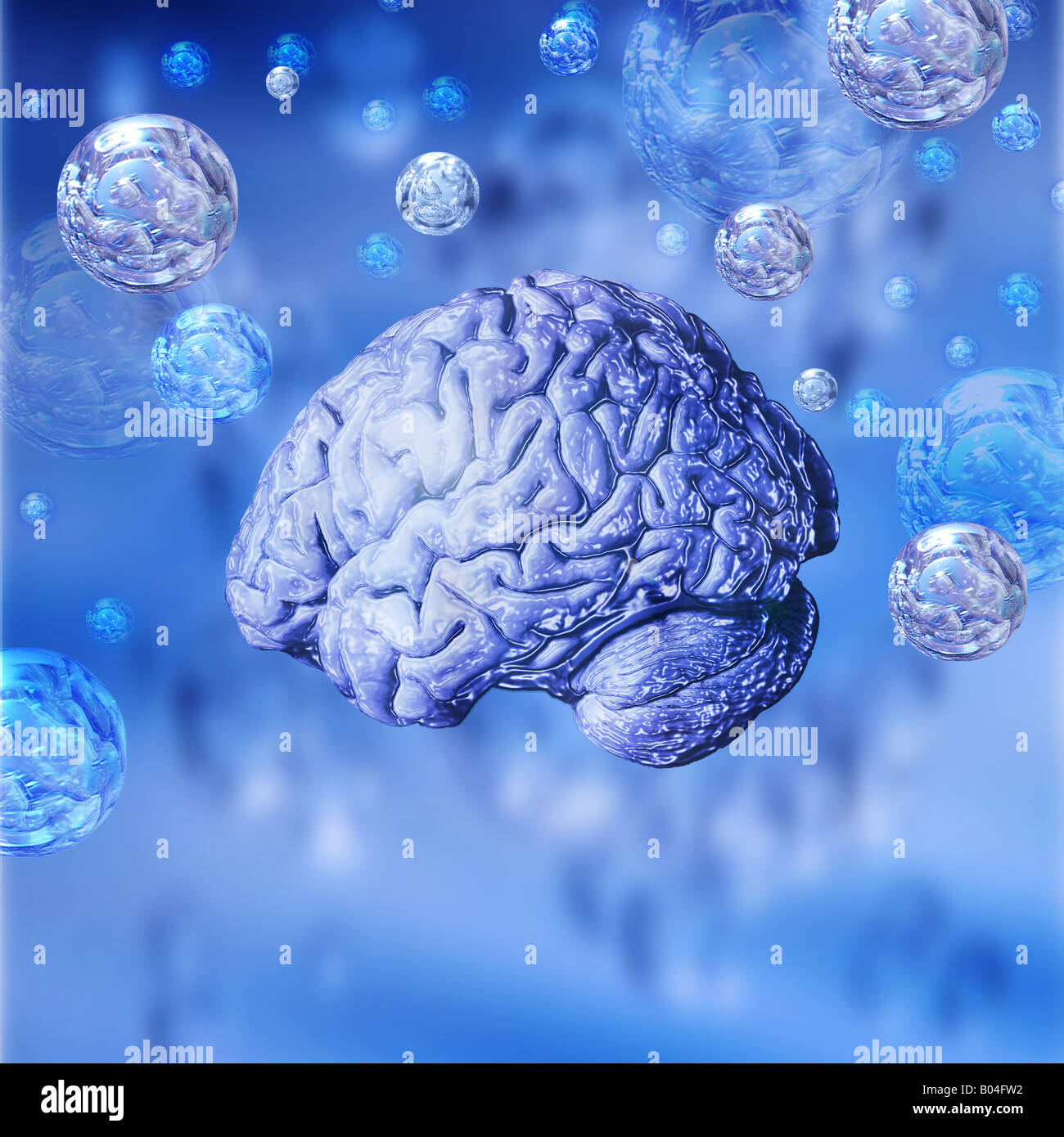 Brain and thought bubbles Cognition psychology memory Stock Photo