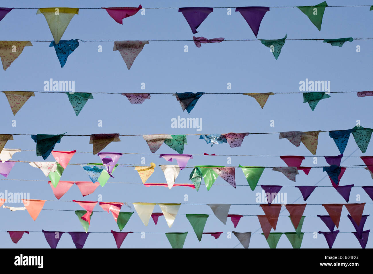 Eid holiday celebration flags in the bazaar, Aswan City, Egypt Stock Photo