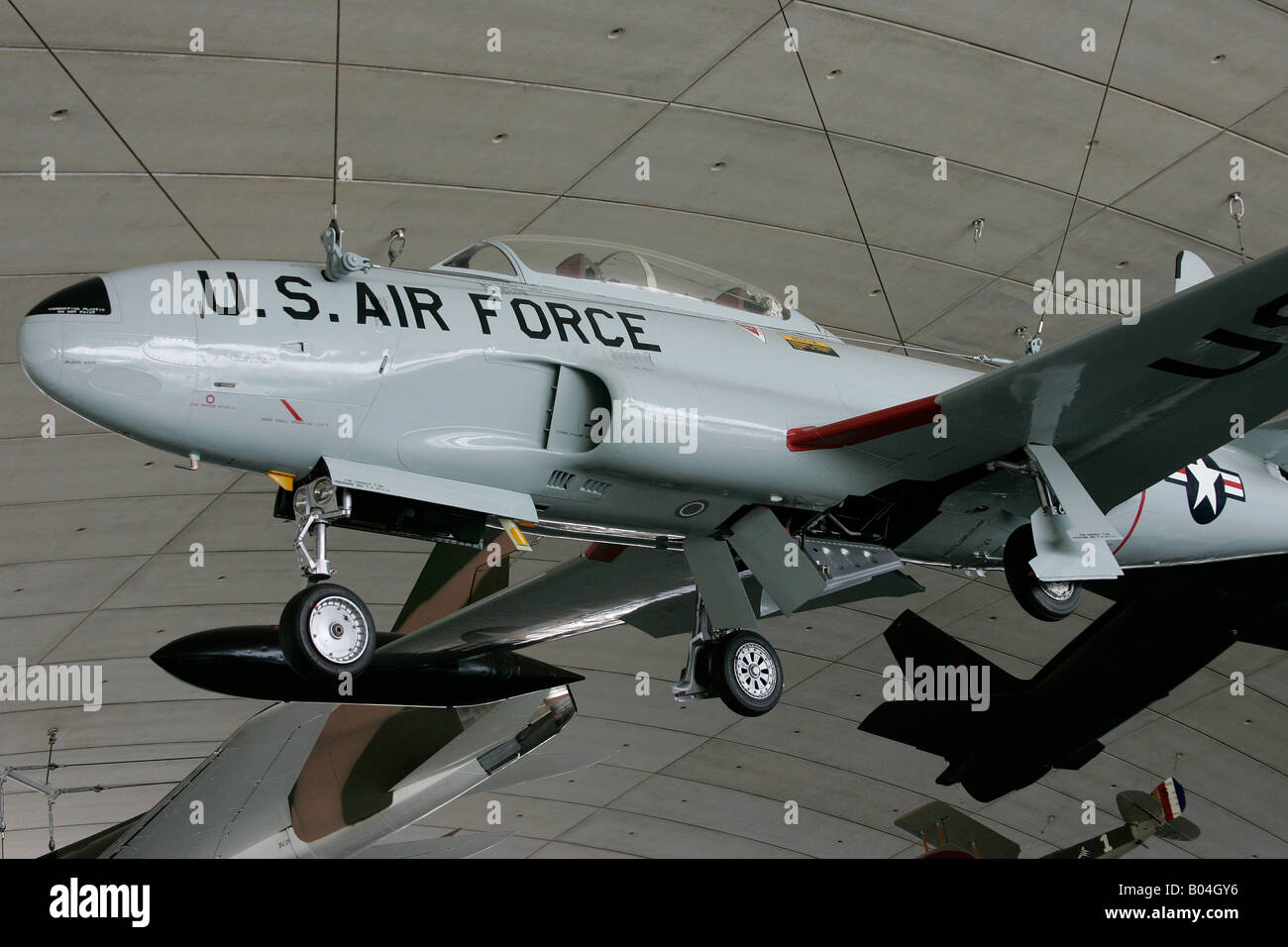 US T-33 JET FIGHTER PLANE -IMPERIAL WAR MUSEUM,DUXFORD Stock Photo