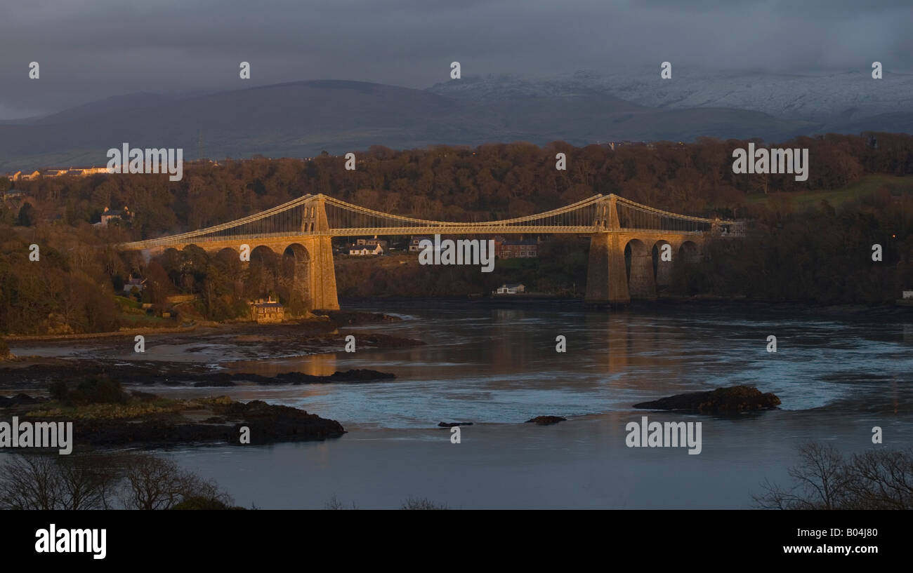 Menai Strait Suspension Bridge Anglesey Gwynedd North Wales Stock Photo ...