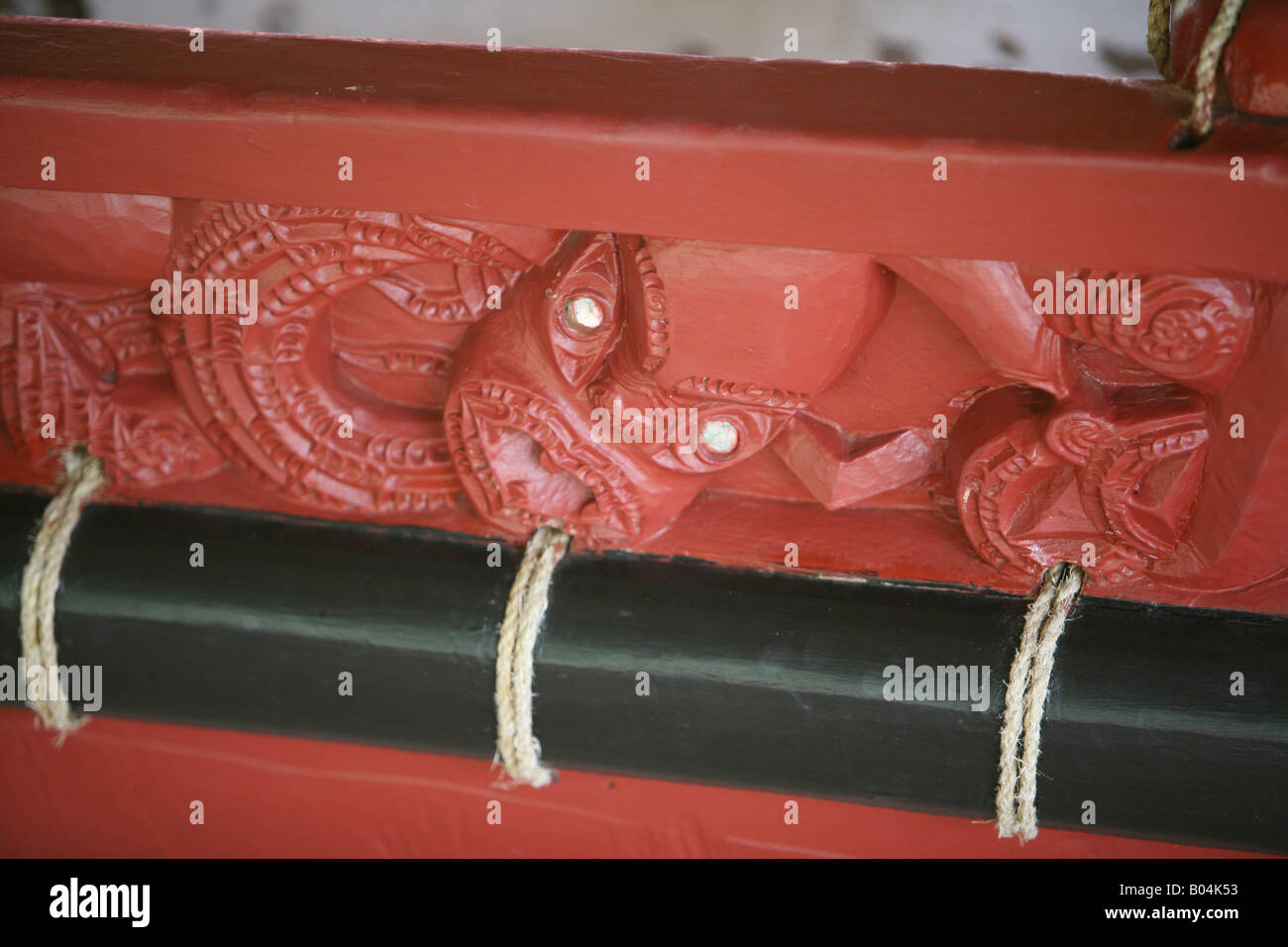 Maori war canoe Waitangi treaty grounds or park North Island New Zealand Stock Photo