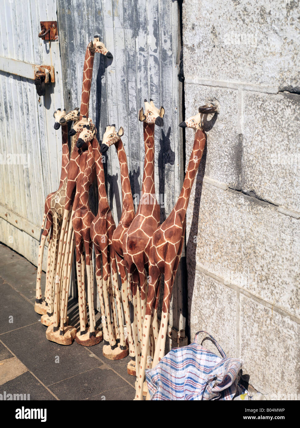 Port Louis Mauritius Wooden Giraffes in Market Stock Photo