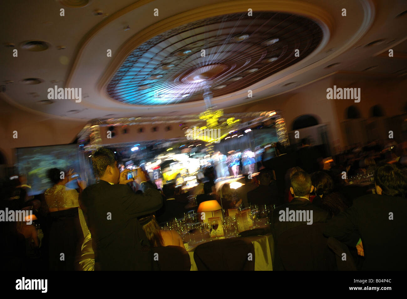 Feier party celebration Farbblitz colorflash Bewegungsunschärfe blurred motion Bühne stage arena Stock Photo