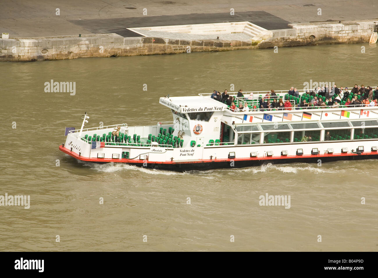 Tourist sightseeing boat on River Seine Paris France Stock Photo