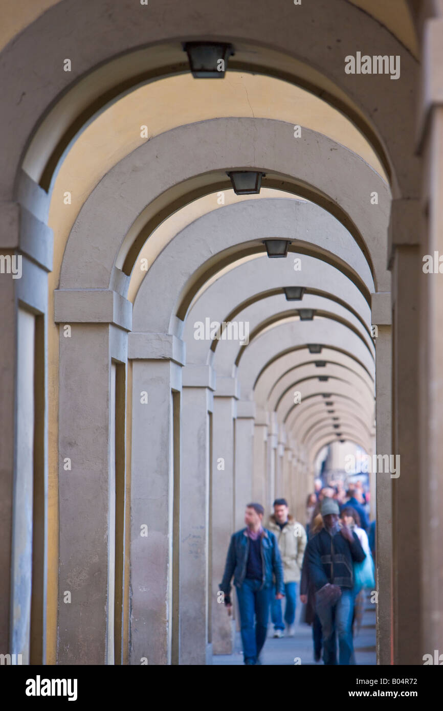 Arches beneath the Vasari Corridor near Ponte Vecchio in the City of Florence, a UNESCO World Heritage Site Stock Photo