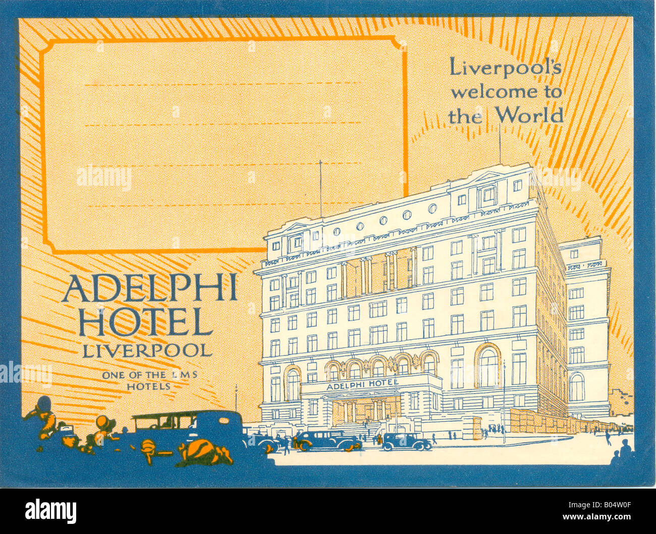 LMS Luggage label for Adelphi Hotel, Liverpool, circa 1928 Stock Photo
