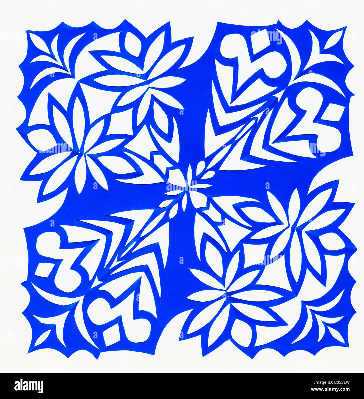 Contemporary paper cutting with symmetrical floral design by Miss Wanda Skowron from Warszawa Poland 2008 Stock Photo