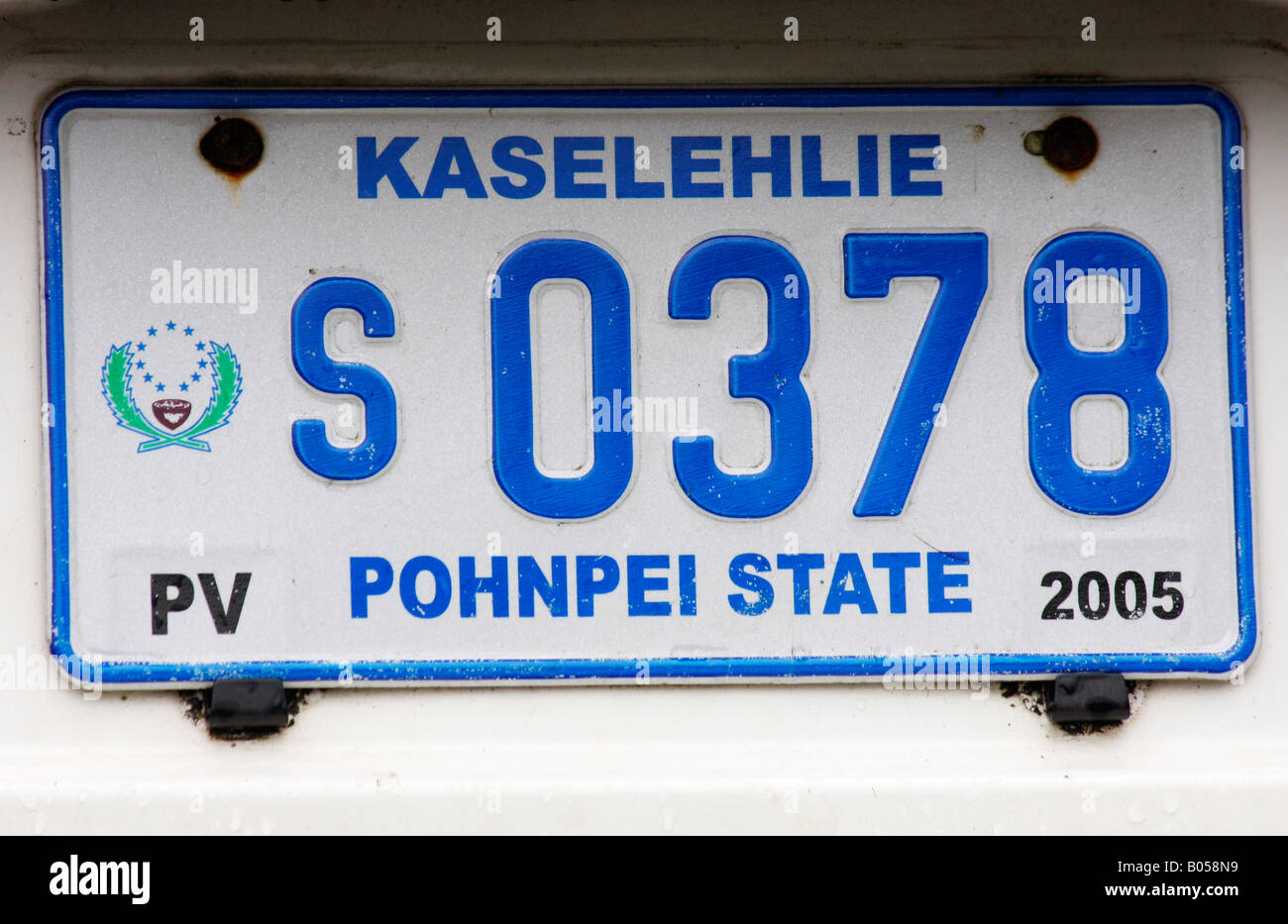 CAR NUMBERPLATE FOR POHNPEI STATE IN MICRONESIA Stock Photo